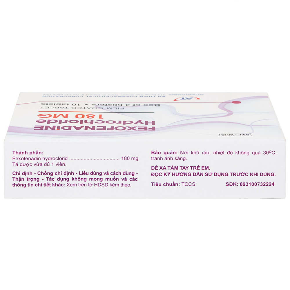 Hình ảnh Thuốc Fexofenadine Hydrochloride 180mg An Thiên điều trị viêm mũi dị ứng theo mùa (3 vỉ x 10 viên)