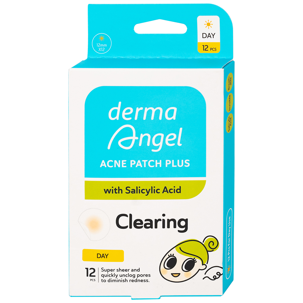 Miếng dán mụn ban ngày DermaAngel Plus hỗ trợ hút dịch mủ, làm lành vết thương nhanh chóng (12 miếng)