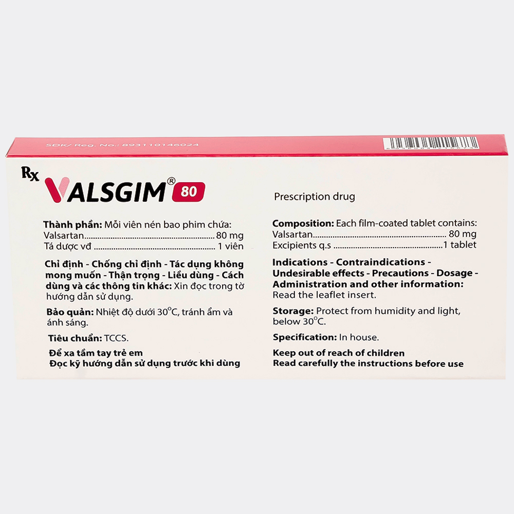 Hình ảnh Thuốc Valsgim 80 Agimexpharm điều trị tăng huyết áp, suy tim (2 vỉ x 14 viên)