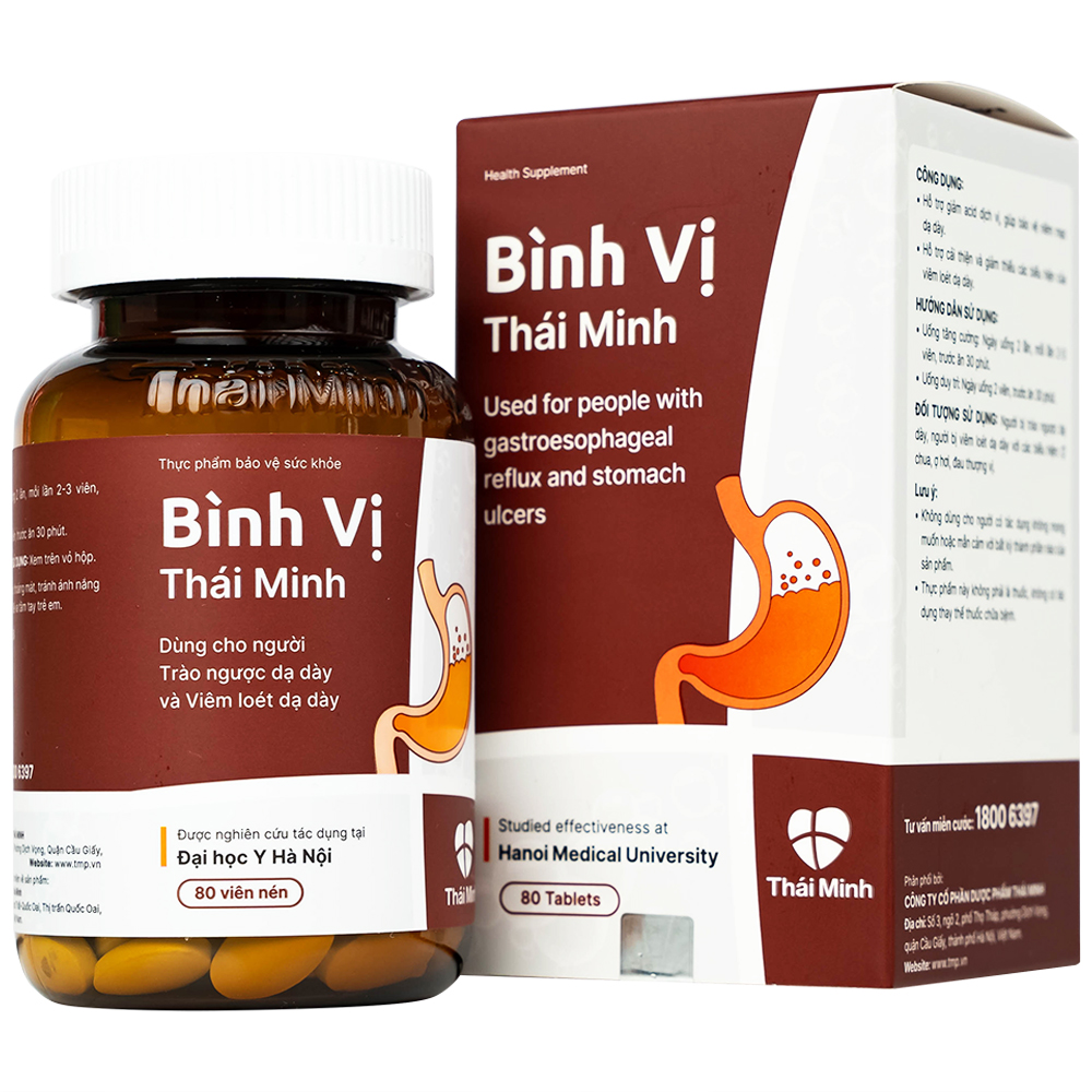 Viên uống Bình Vị Thái Minh hỗ trợ giảm acid dịch vị, giúp bảo vệ niêm mạc dạ dày (80 viên)