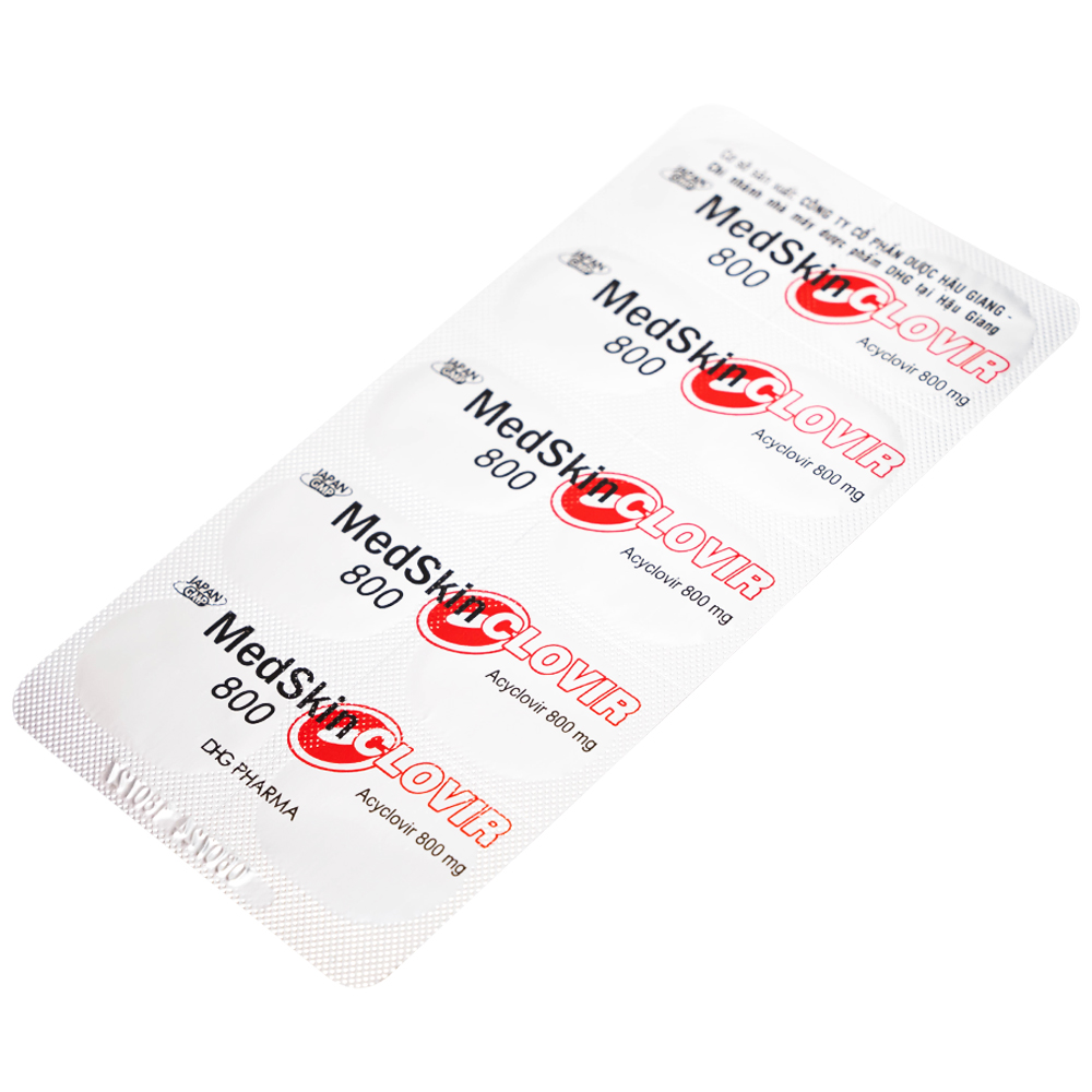 Hình ảnh Thuốc MedSkin Clovir 800 DHG điều trị nhiễm virus Herpes simplex, bệnh thủy đậu, viêm phổi do Zona (3 vỉ x 10 viên)