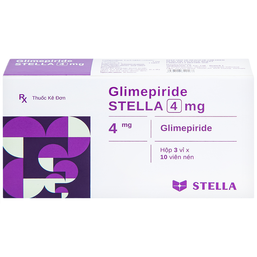 Hình ảnh Thuốc Glimepiride Stella 4mg kiểm soát đường huyết ở bệnh tiểu đường típ 2 (3 vỉ x 10 viên)