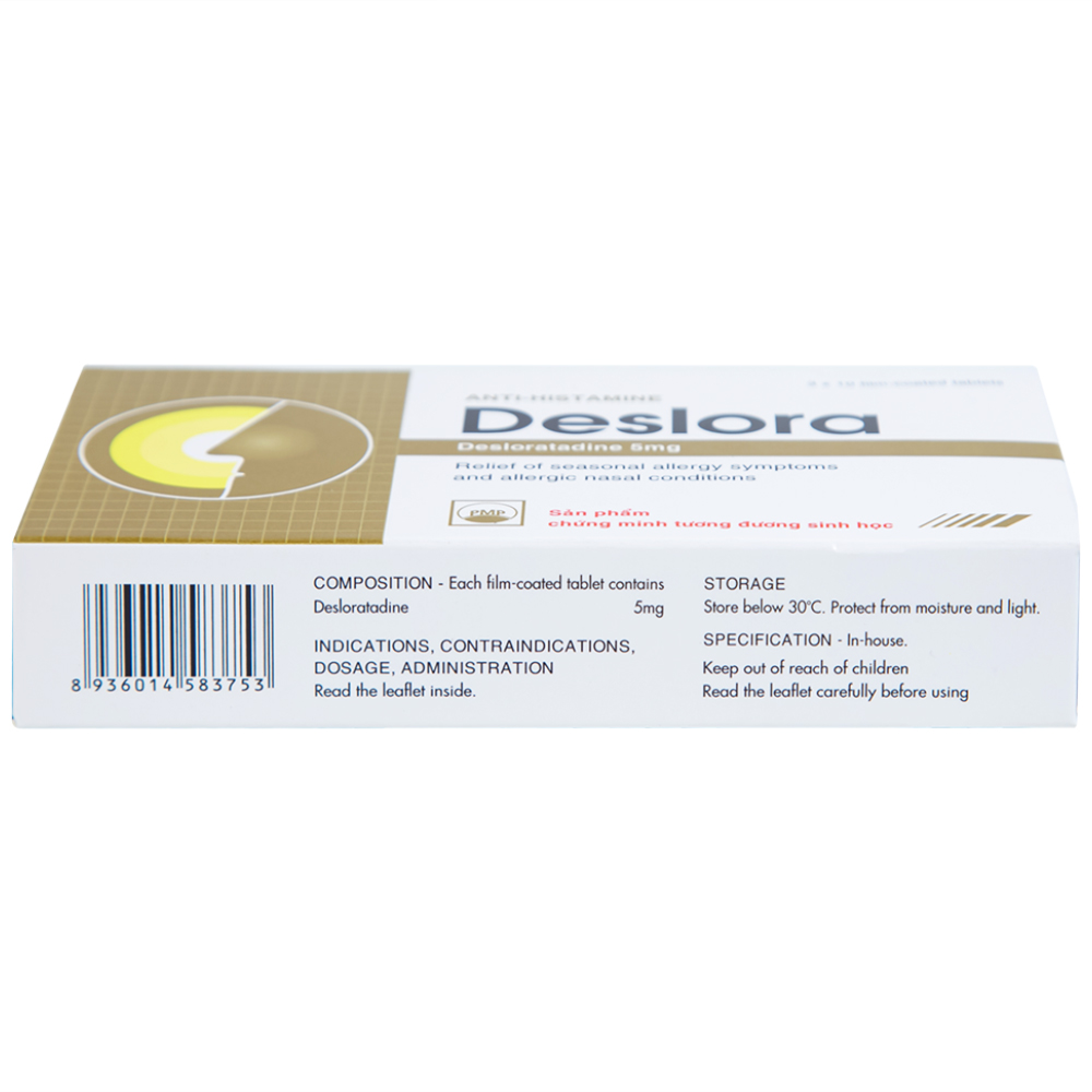 Hình ảnh Thuốc Deslora 5mg giảm các triệu chứng dị ứng theo mùa và viêm mũi dị ứng (3 vỉ x 10 viên)
