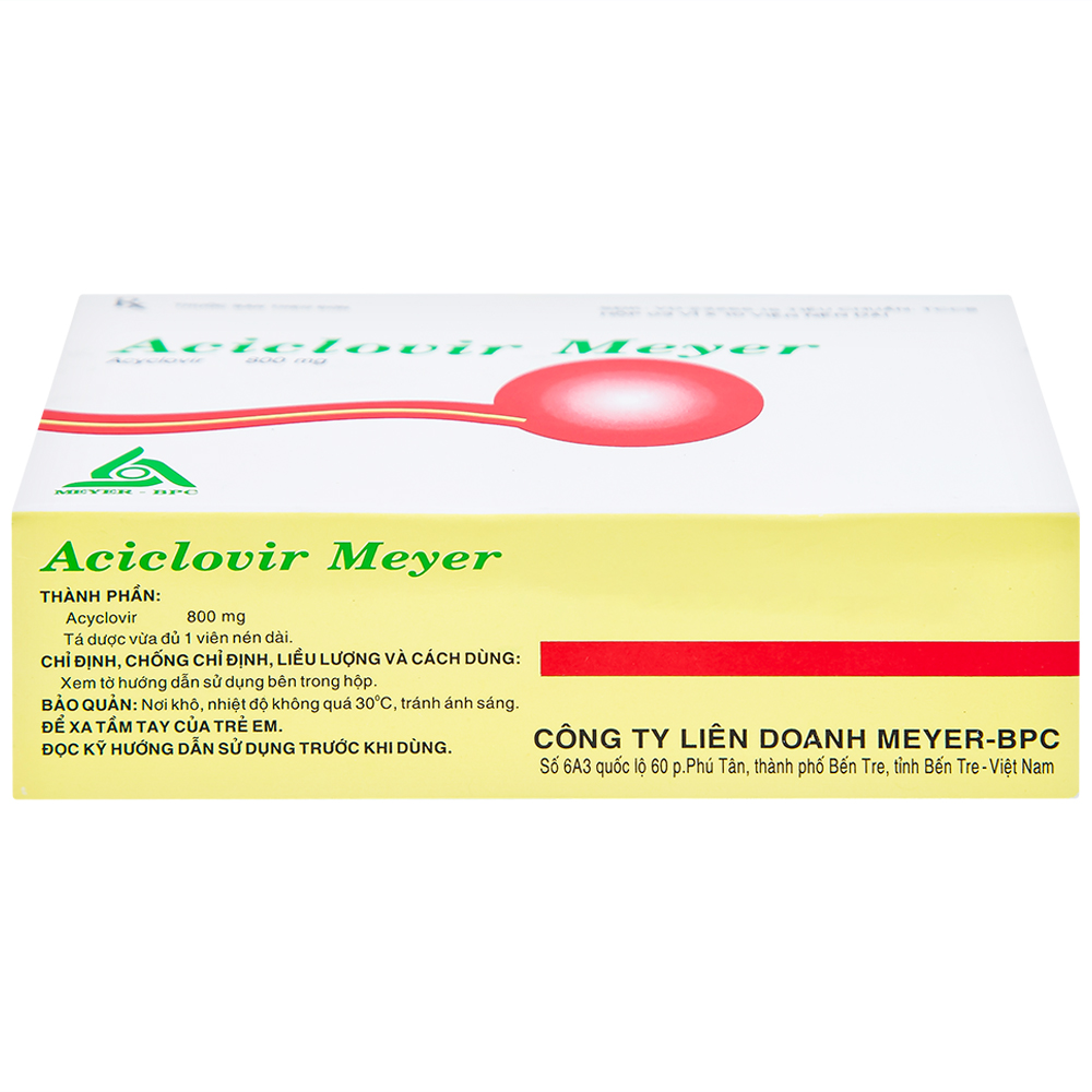 Hình ảnh Thuốc Aciclovir 800mg Meyer điều trị nhiễm Herpes zoster, thủy đậu (3 vỉ x 10 viên)