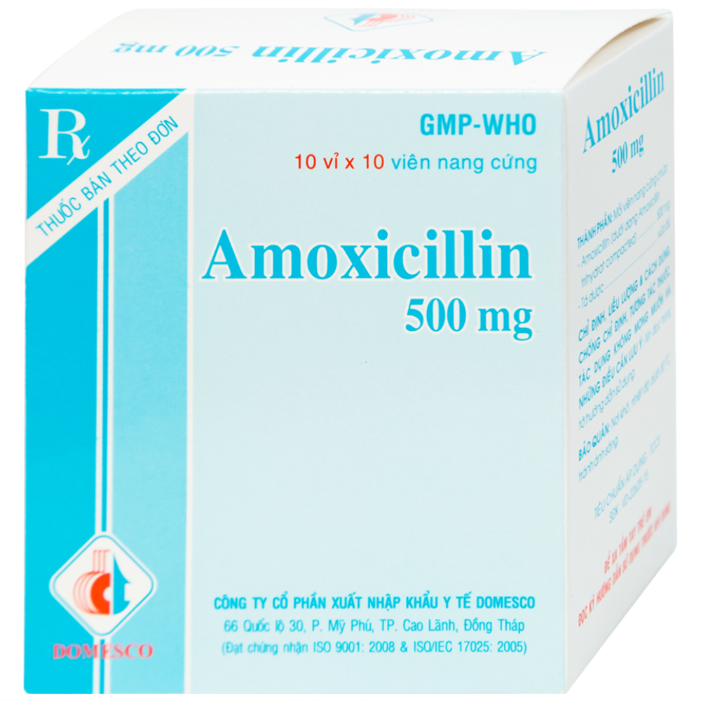 Hình ảnh Thuốc Amoxicillin 500mg Domesco điều trị nhiễm khuẩn (10 vỉ x 10 viên)