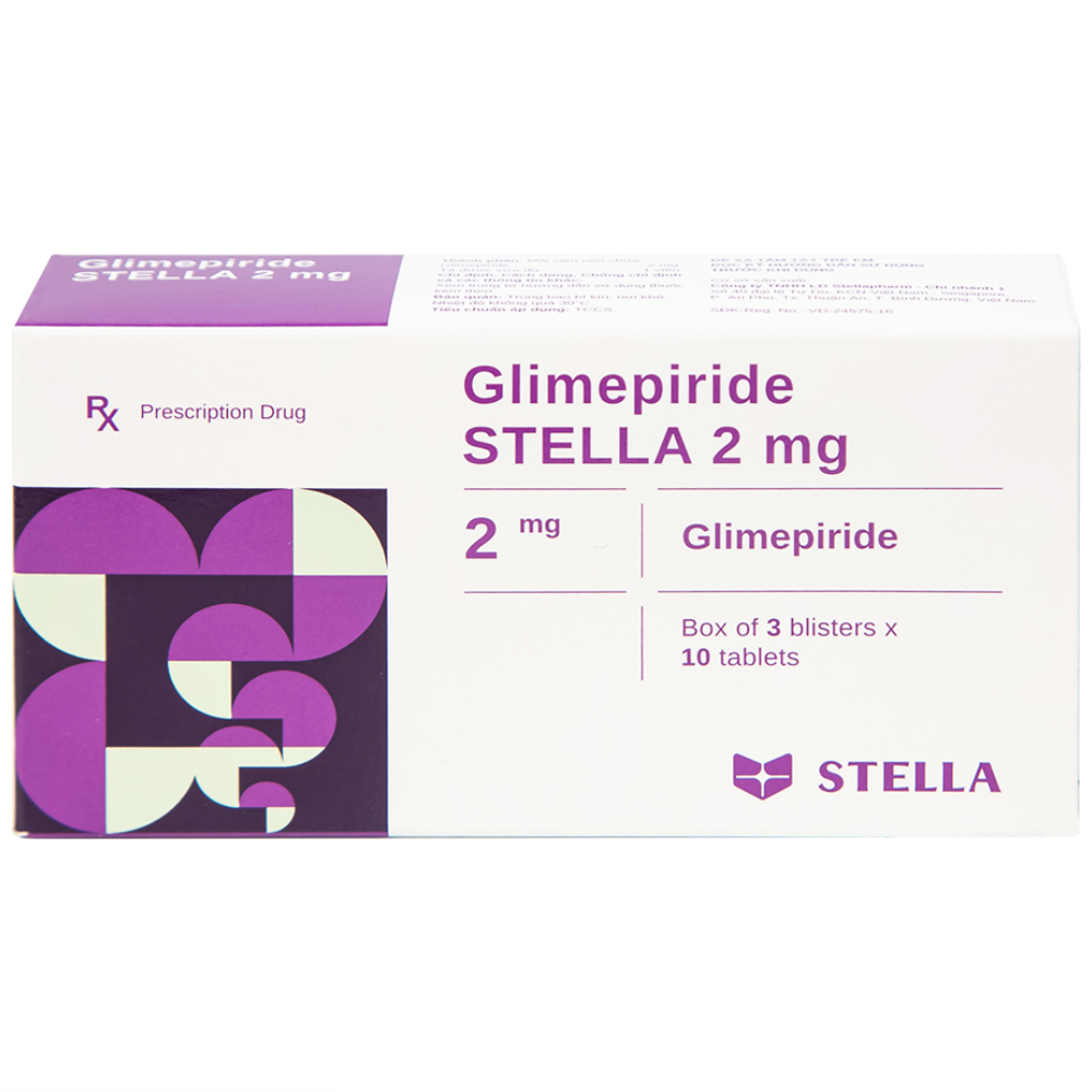 Hình ảnh Thuốc Glimepiride Stella 2mg kiểm soát đường huyết cao ở bệnh tiểu đường típ 2 (3 vỉ x 10 viên)