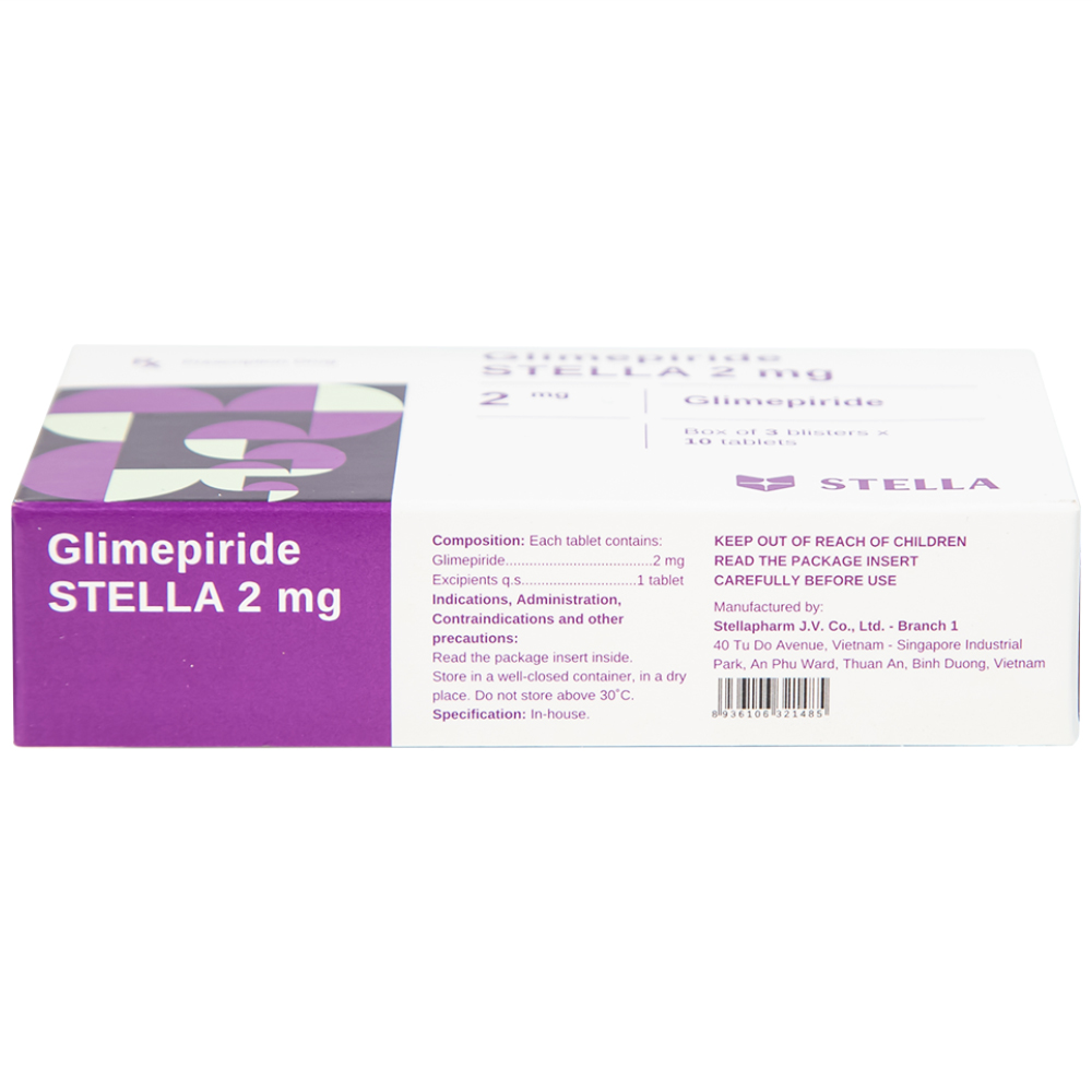 Hình ảnh Thuốc Glimepiride Stella 2mg kiểm soát đường huyết cao ở bệnh tiểu đường típ 2 (3 vỉ x 10 viên)