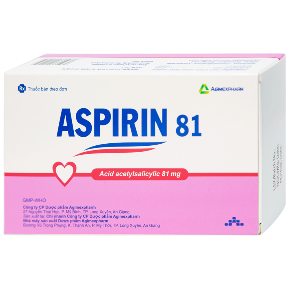 Hình ảnh Thuốc Aspirin 81 Agimexpharm phòng ngừa nhồi máu cơ tim, đột quỵ (20 vỉ x 10 viên)