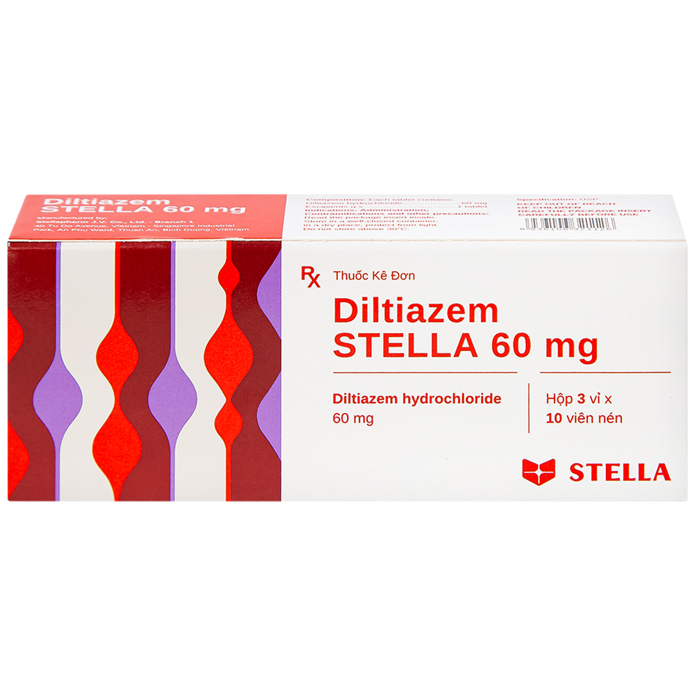 Hình ảnh Thuốc Diltiazem Stella 60mg điều trị và dự phòng cơn đau thắt ngực (3 vỉ x 10 viên)