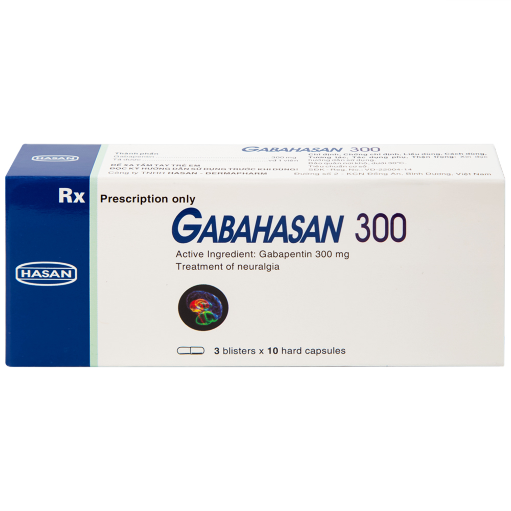 Hình ảnh Thuốc Gabahasan 300 Hasan điều trị hỗ trợ trong động kinh cục bộ, đau viêm dây thần kinh ngoại biên (3 vỉ x 10 viên)
