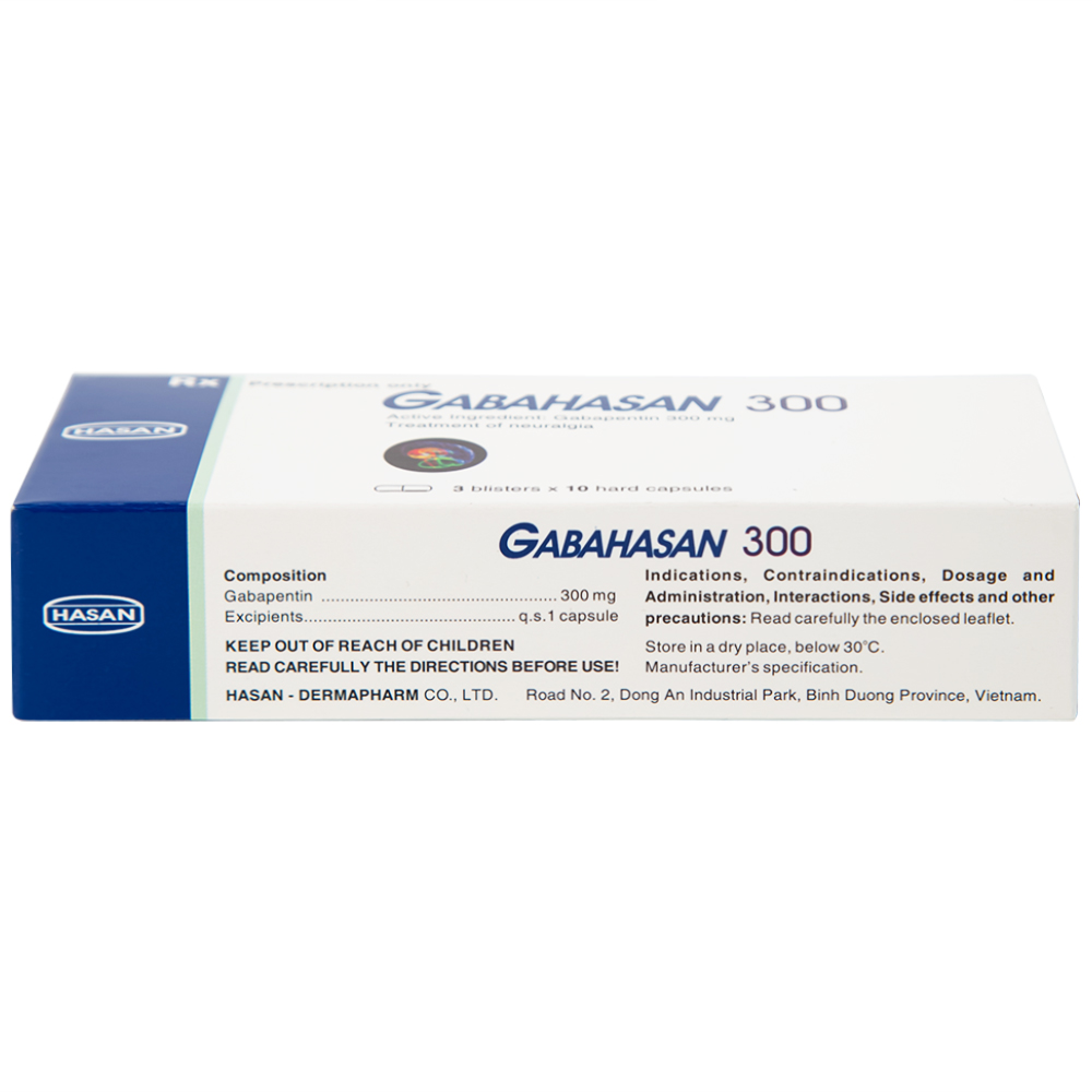 Hình ảnh Thuốc Gabahasan 300 Hasan điều trị hỗ trợ trong động kinh cục bộ, đau viêm dây thần kinh ngoại biên (3 vỉ x 10 viên)