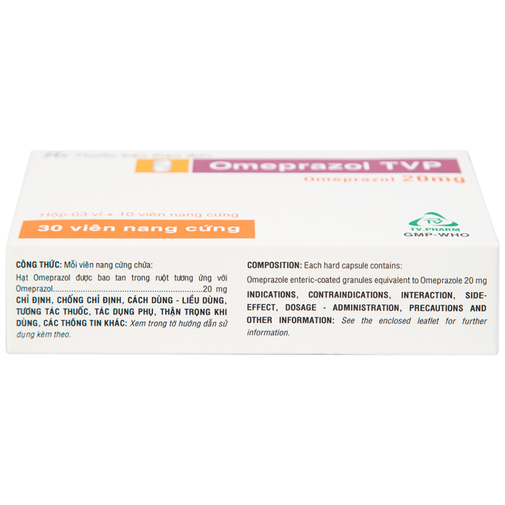 Hình ảnh Viên nang cứng Omeprazol TVP 20mg điều trị loét tá tràng, viêm loét dạ dày (3 vỉ x 10 viên) 