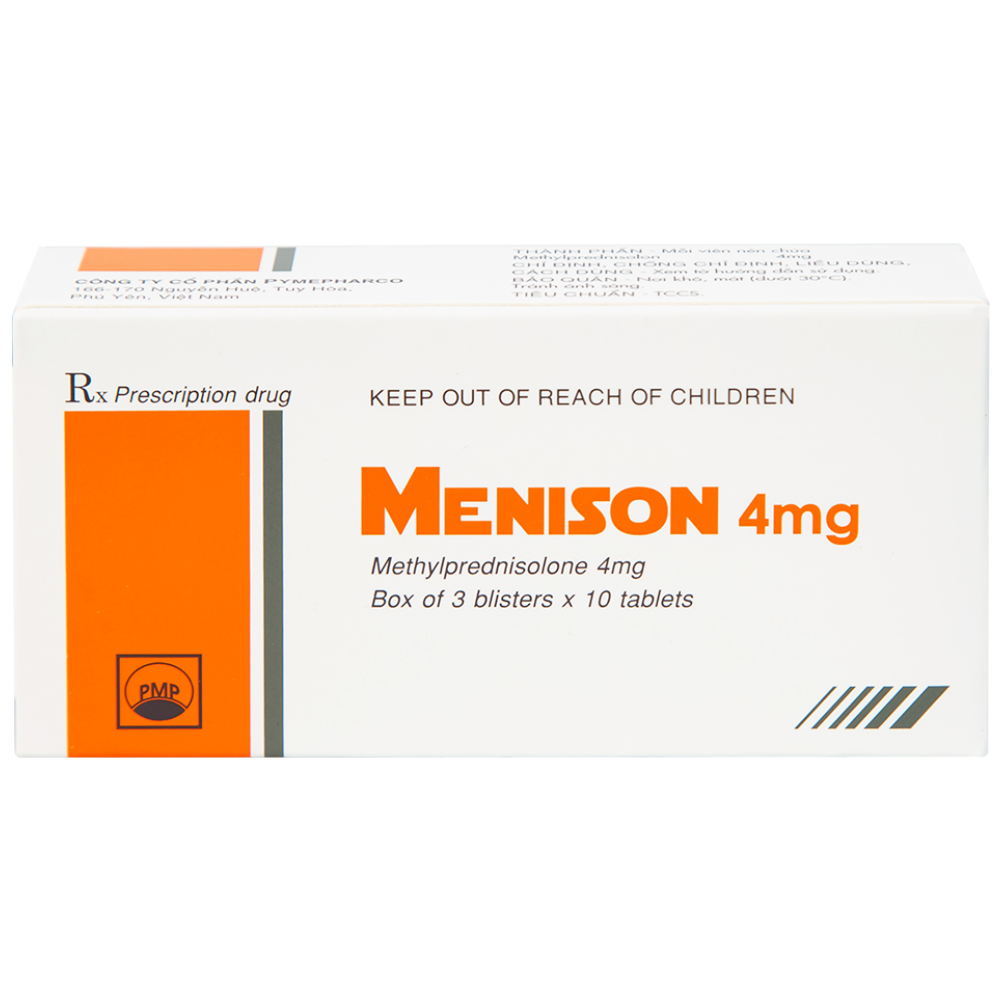 Hình ảnh Thuốc Menison 4mg Pymepharco điều trị rối loạn nội tiết, viêm khớp, bệnh collagen (3 vỉ x 10 viên)