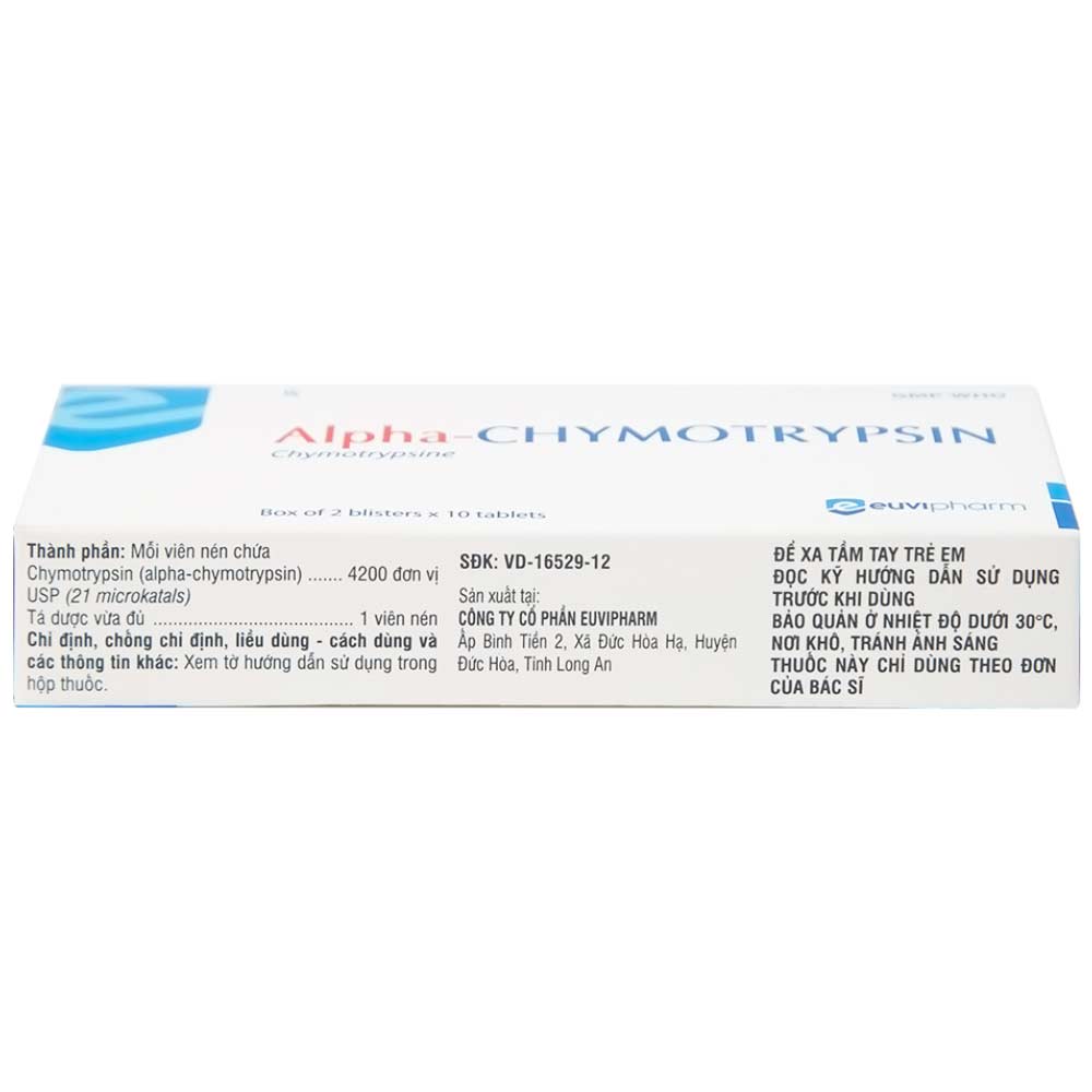 Hình ảnh Thuốc Alpha-Chymotrypsin Euvipharm điều trị phù nề sau chấn thương, phẩu thuật, bỏng (2 vỉ x 10 viên)