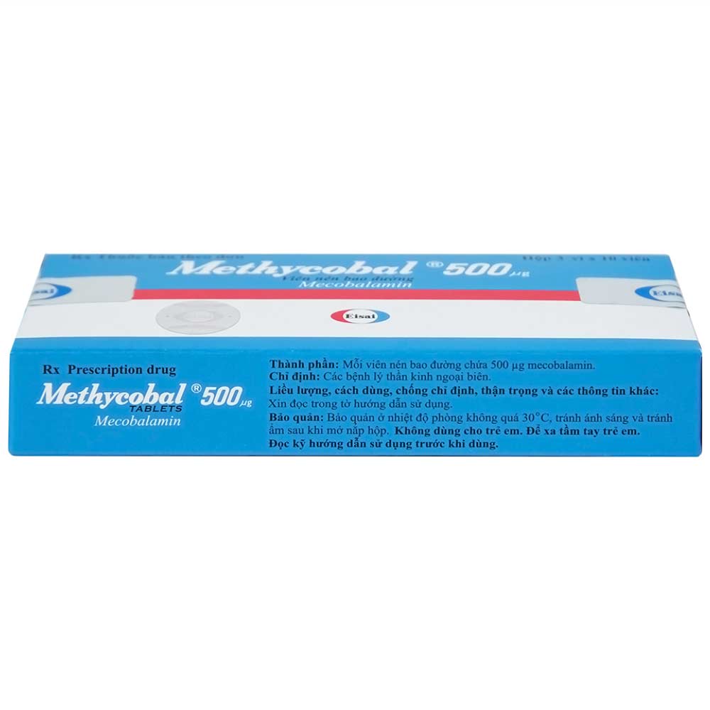 Hình ảnh Viên nén Methycobal 500µg Eisai điều trị bệnh lý thần kinh ngoại biên (3 vỉ x 10 viên)