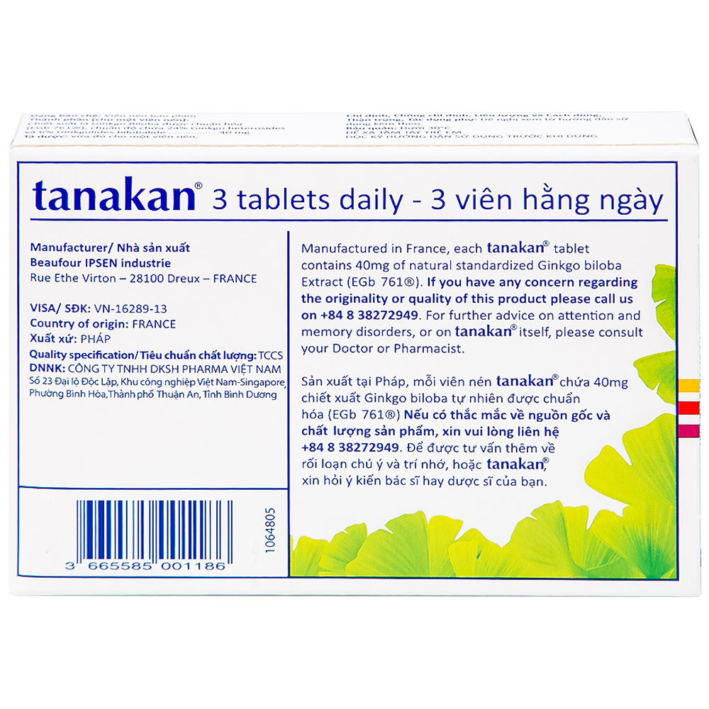 Hình ảnh Thuốc Tanakan Ipsen điều trị triệu chứng rối loạn nhận thức ở người lớn tuổi (2 vỉ x 15 viên)