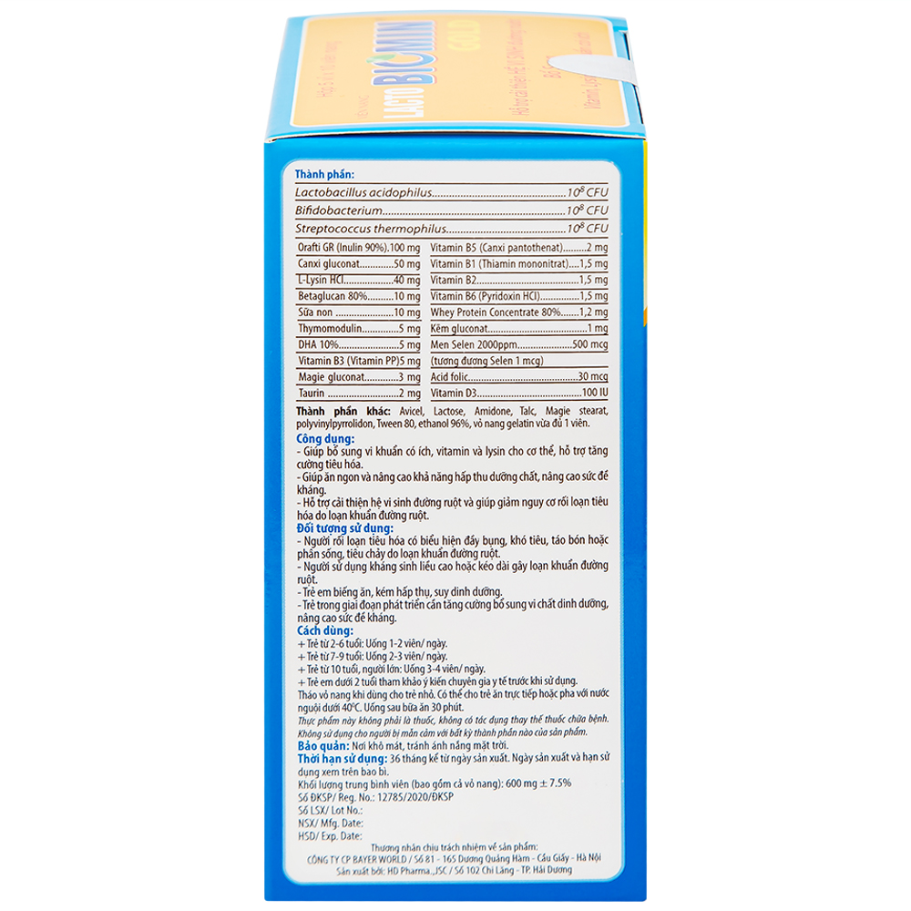 Hình ảnh Viên uống Lacto Biomin Gold New HD Pharma hỗ trợ cải thiện hệ vi sinh đường ruột (5 vỉ x 10 viên)