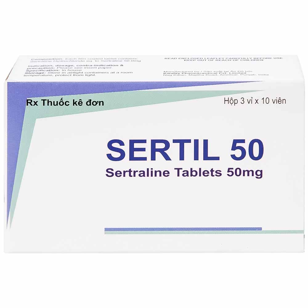 Hình ảnh Thuốc Sertil 50 Kwality Pharmaceutical điều trị bệnh trầm cảm, hội chứng hoảng sợ (3 vỉ x 10 viên)