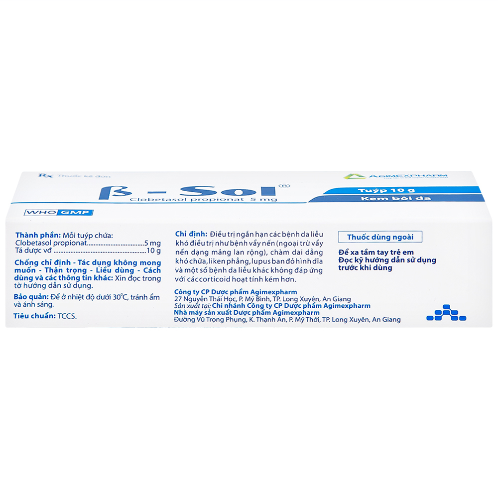 Hình ảnh Kem bôi da B- Sol Agimexpharm điều trị vảy nến, chàm (10g)