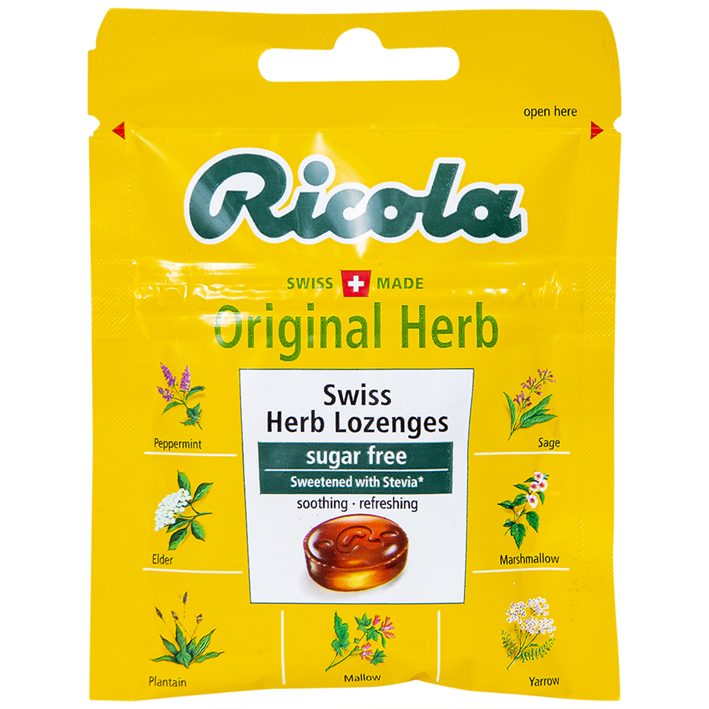 Kẹo ngậm không đường Ricola Original Herb giảm ho, thông cổ mát họng, giảm viêm họng (17.5g)