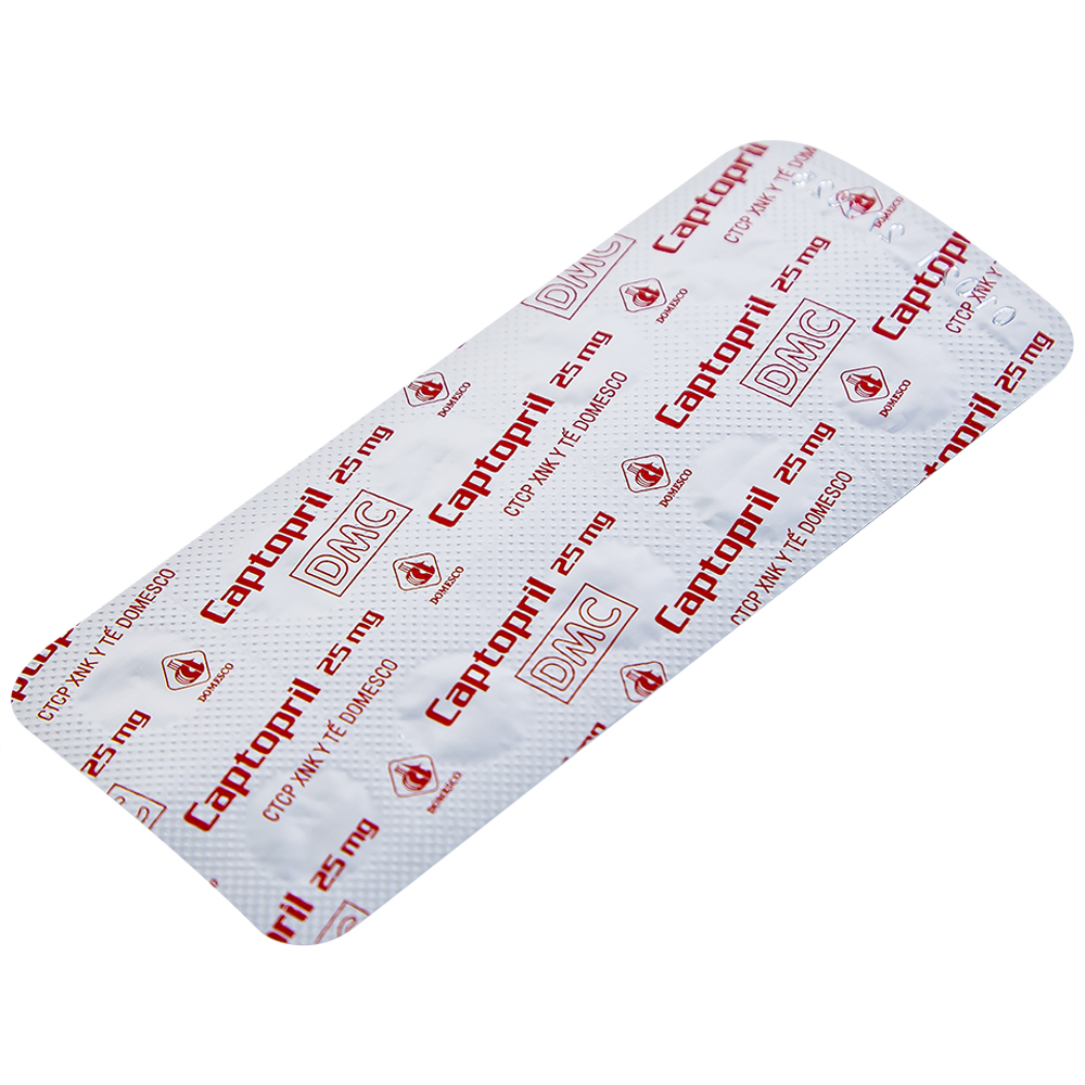 Hình ảnh Thuốc Captopril 25mg Domesco điều trị tăng huyết áp, suy tim, nhồi máu cơ tim (10 vỉ x 10 viên)