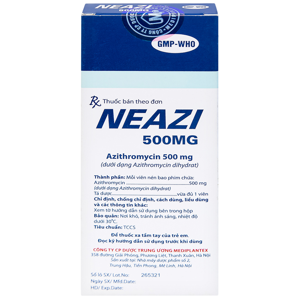 Hình ảnh Viên nén Neazi 500mg Mediplantex điều trị viêm xoang cấp, viêm họng, amidan (1 vỉ x 3 viên)