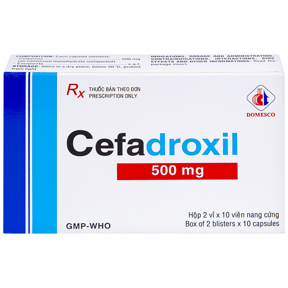 Hình ảnh Thuốc Cefadroxil 500mg Domesco điều trị nhiễm khuẩn (2 vỉ x 10 viên)