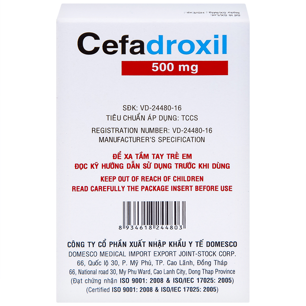 Hình ảnh Thuốc Cefadroxil 500mg Domesco điều trị nhiễm khuẩn (2 vỉ x 10 viên)