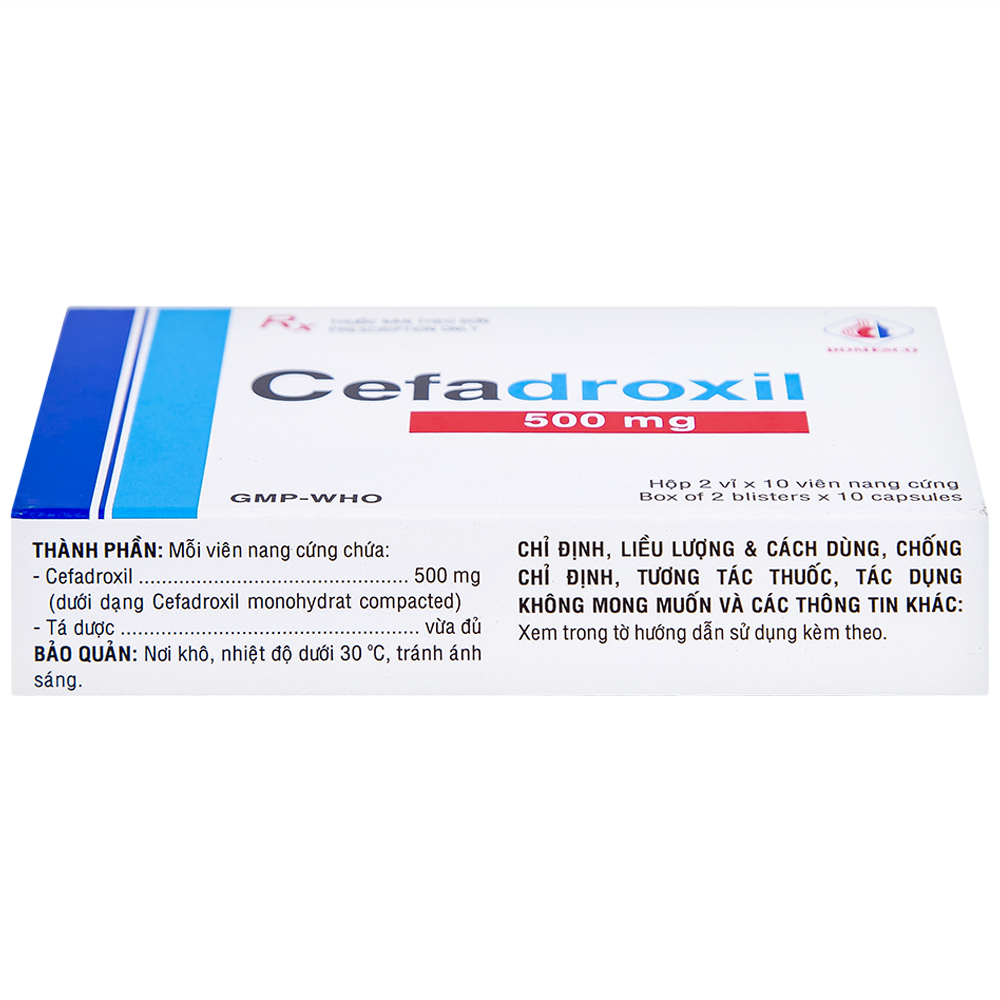 Hình ảnh Thuốc Cefadroxil 500mg Domesco điều trị nhiễm khuẩn (2 vỉ x 10 viên)