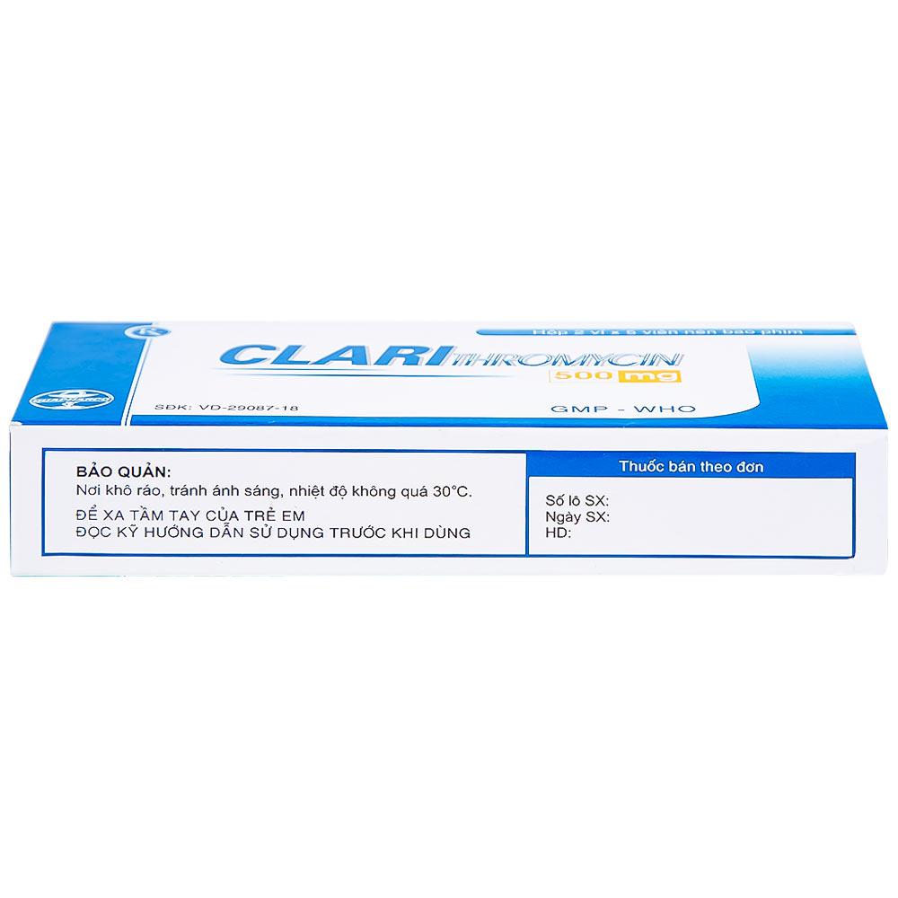 Hình ảnh Thuốc Clarithromycin 500mg Quapharco điều trị nhiễm khuẩn đường hô hấp (2 vỉ x 5 viên)