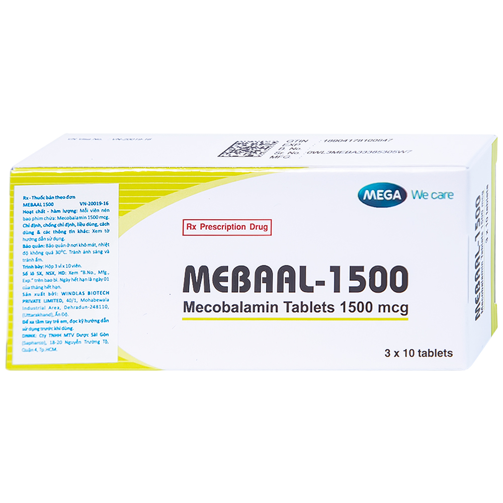 Hình ảnh Viên nén Mebaal-1500 MEGA We Care điều trị các bệnh lý thần kinh ngoại biên (3 vỉ x 10 viên) 