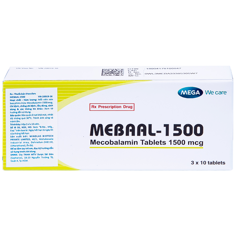 Hình ảnh Viên nén Mebaal-1500 MEGA We Care điều trị các bệnh lý thần kinh ngoại biên (3 vỉ x 10 viên) 