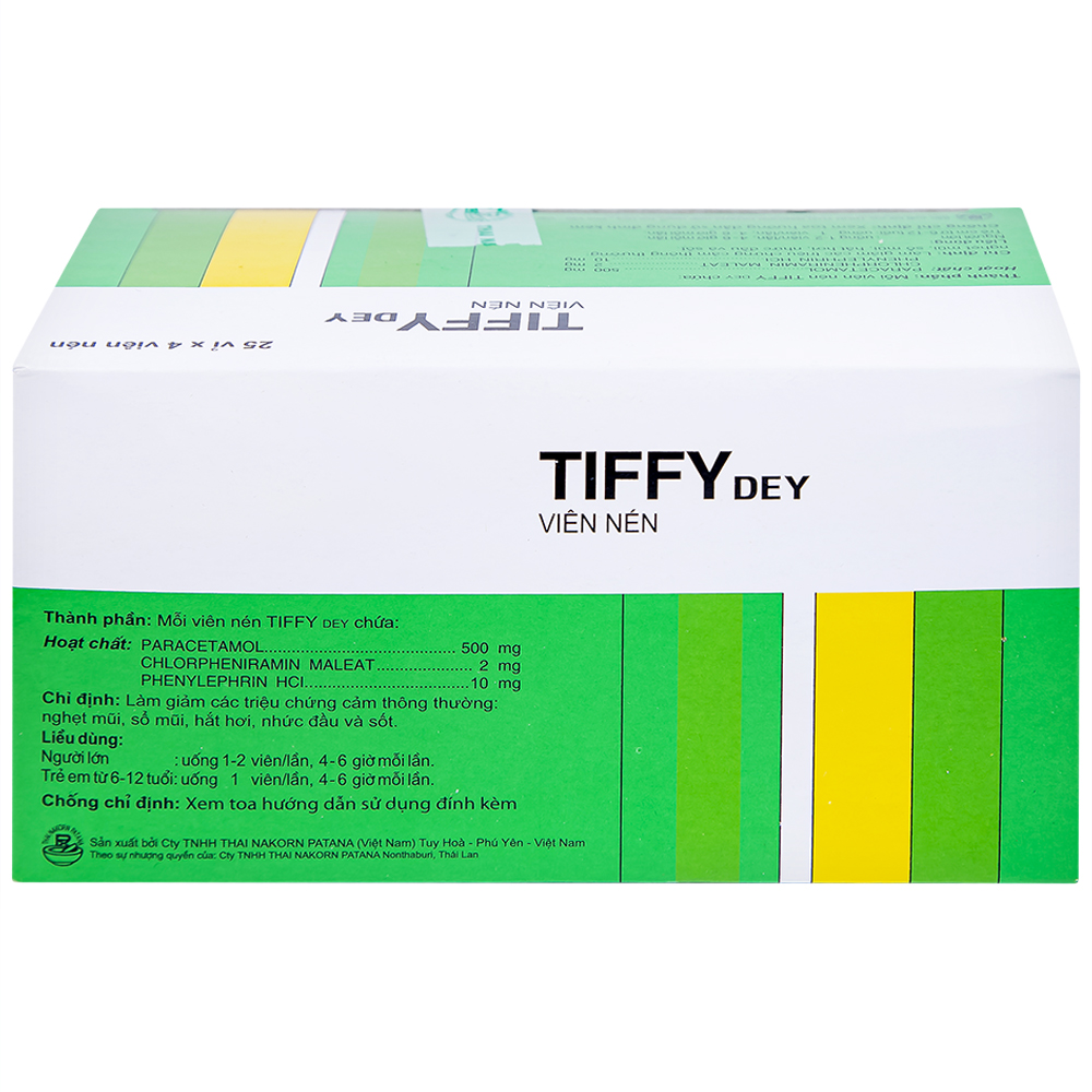 Hình ảnh Thuốc Tiffy Dey Thai Nakorn Patana điều trị nghẹt mũi, sổ mũi (25 vỉ x 4 viên)