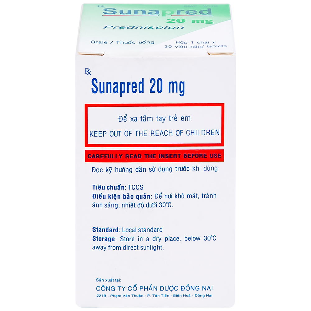 Hình ảnh Thuốc Sunapred 20mg Donaipharm chống viêm, chống dị ứng (30 viên)