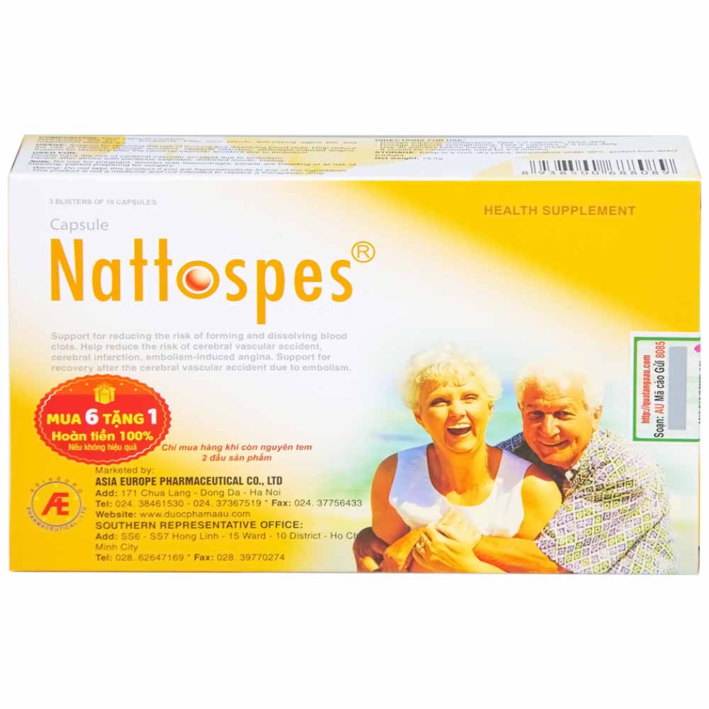 Hình ảnh Viên uống Nattospes Á Âu hỗ trợ giảm nguy cơ hình thành và làm tan cục máu đông (3 vỉ x 10 viên)