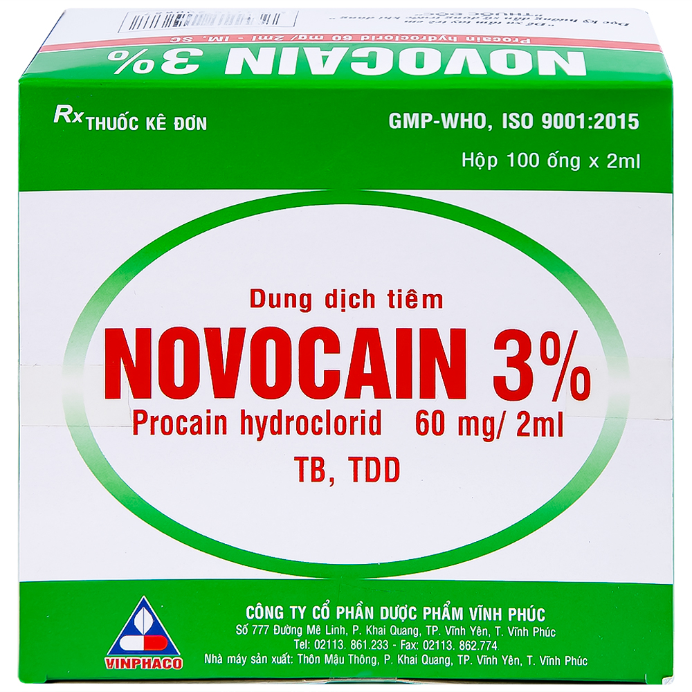 Hình ảnh Dung dịch tiêm Novocain 3% Vinphaco gây tê tiêm thấm, gây tê vùng, gây tê tủy sống (100 ống x 2ml) 