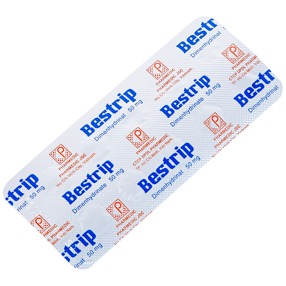 Hình ảnh Thuốc Bestrip 50mg Pharmedic phòng và điều trị các chứng buồn nôn do say tàu xe (3 vỉ x 10 viên)