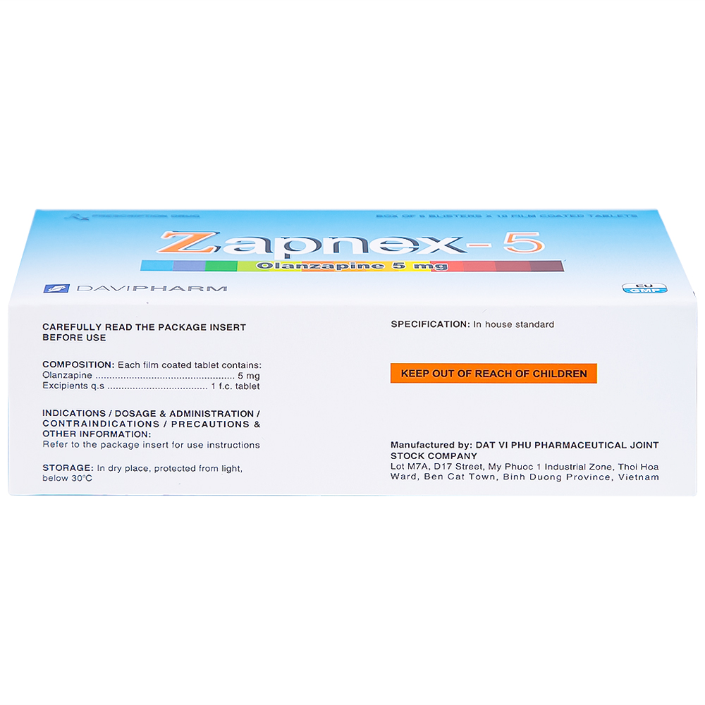 Hình ảnh Thuốc Zapnex-5 DaviPharm điều trị tâm thần phân liệt (6 vỉ x 10 viên) 
