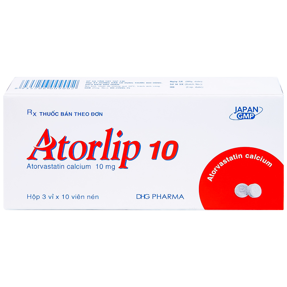 Hình ảnh Thuốc Atorlip 10mg DHG điều trị tăng cholesterol toàn phần, tăng LDL-cholesterol (3 vỉ x 10 viên)