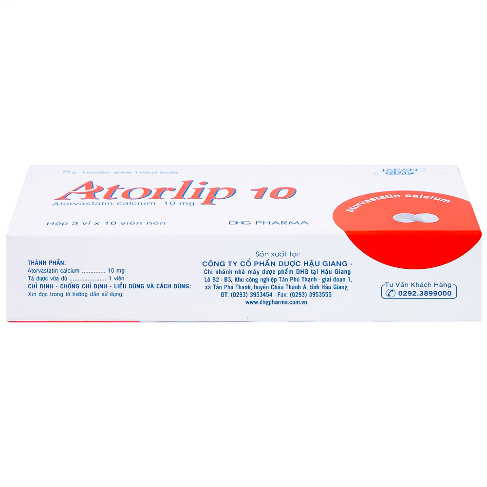 Hình ảnh Thuốc Atorlip 10mg DHG điều trị tăng cholesterol toàn phần, tăng LDL-cholesterol (3 vỉ x 10 viên)