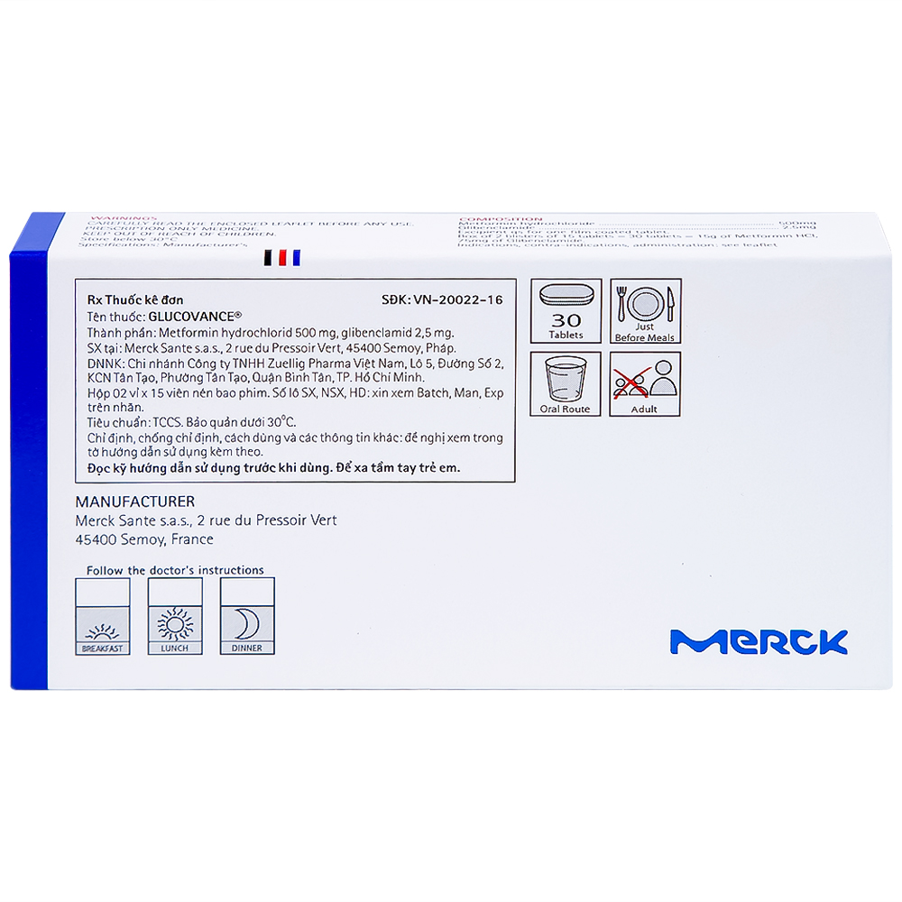 Hình ảnh Thuốc Glucovance 500mg/2.5 mg Merck điều trị tiểu đường típ 2 (2 vỉ x 15 viên)