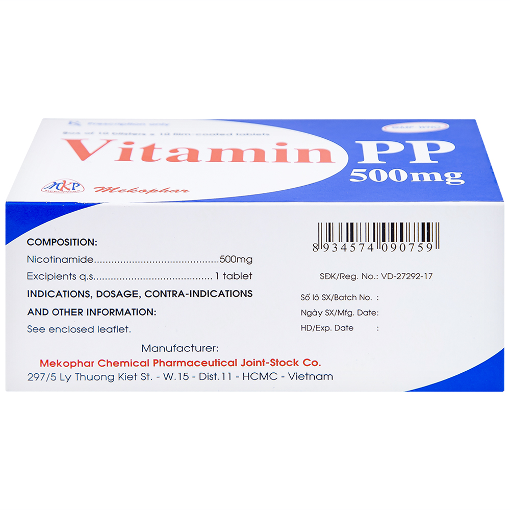 Hình ảnh Thuốc Vitamin PP 500mg Mekophar điều trị bệnh pellagra (10 vỉ x 10 viên)