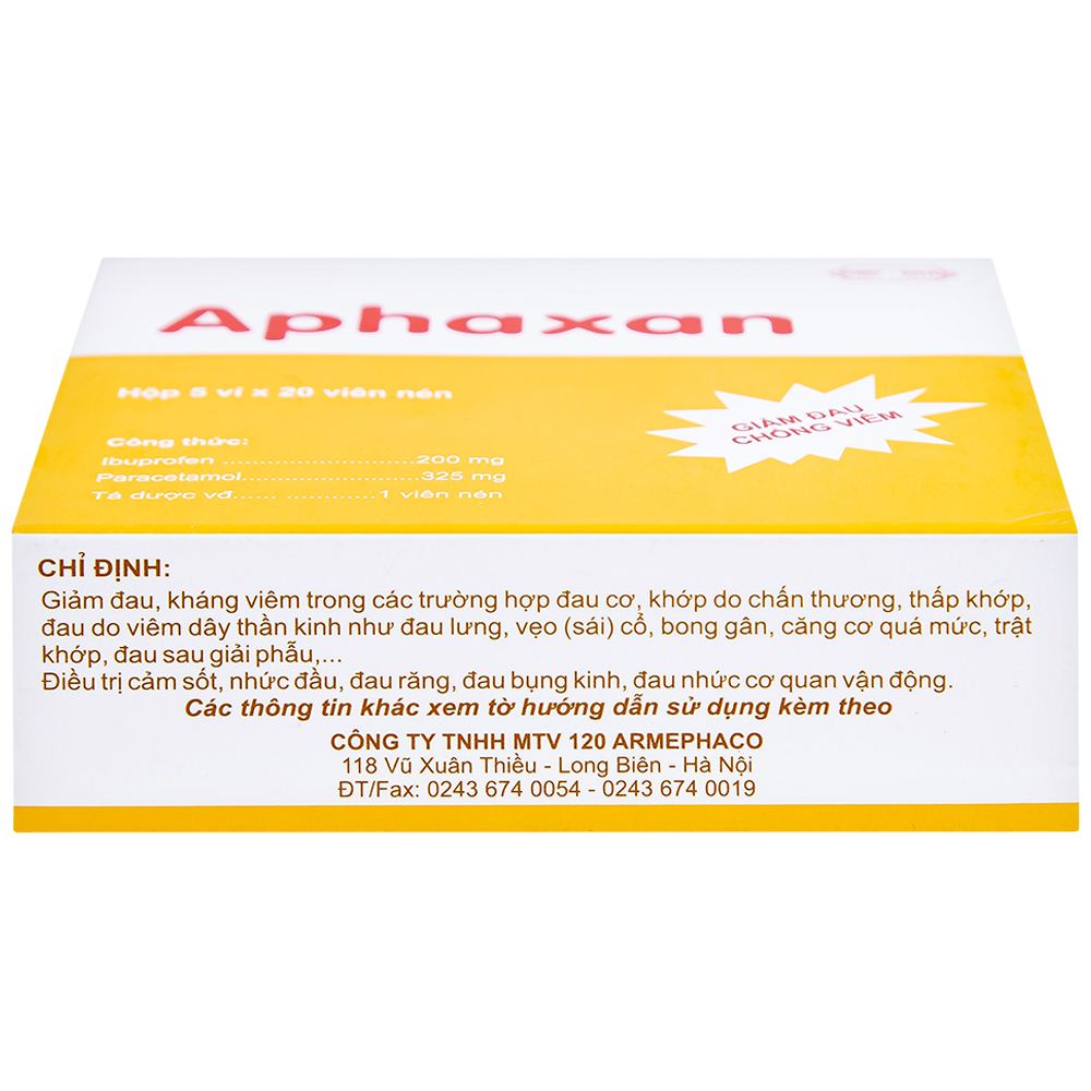 Hình ảnh Thuốc Aphaxan Armephaco giảm đau, chống viêm (5 vỉ x 20 viên)