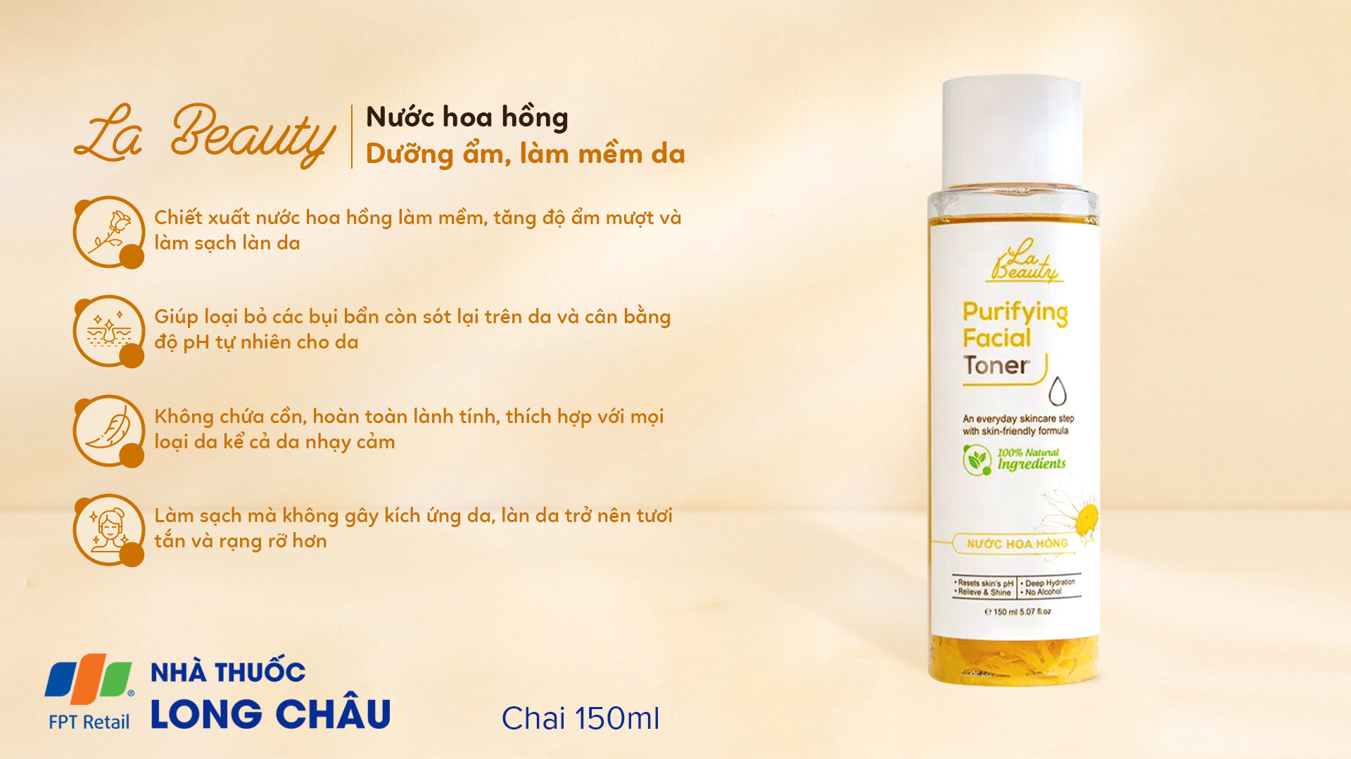 Nước hoa hồng La Beauty không chứa cồn dưỡng ẩm, làm mềm da (150ml ...