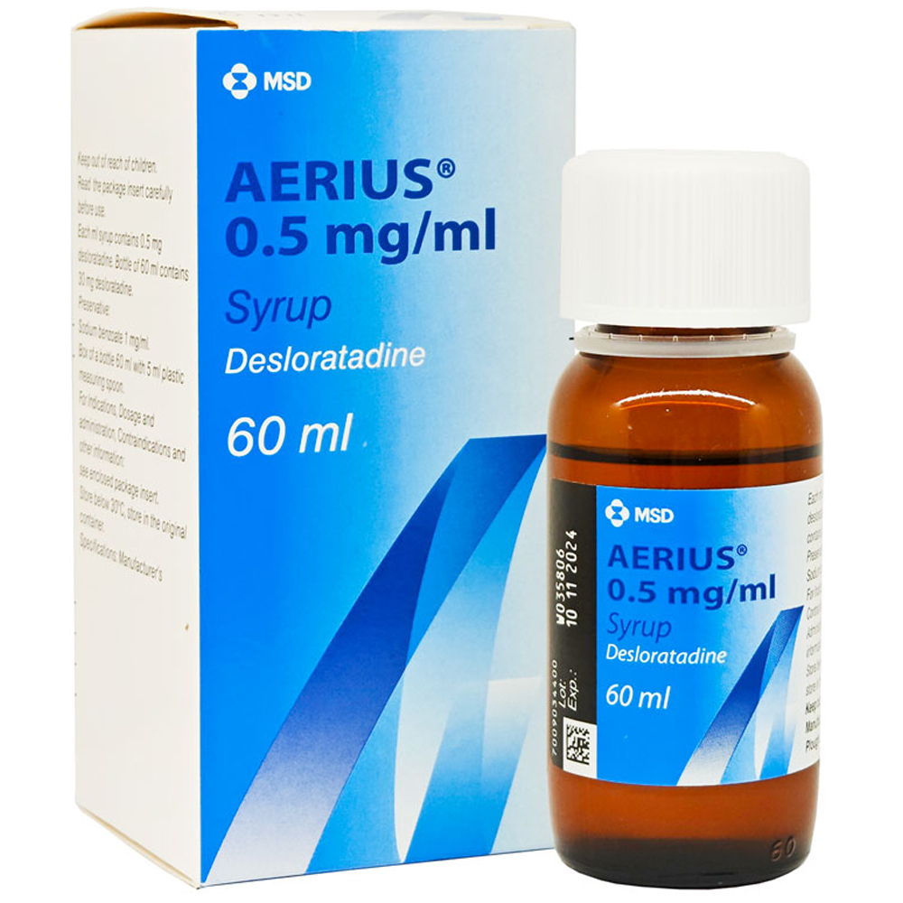 Siro Aerius 60ml Organon giảm viêm mũi dị ứng, hắt hơi, sổ mũi, ngứa mũi, sung huyết