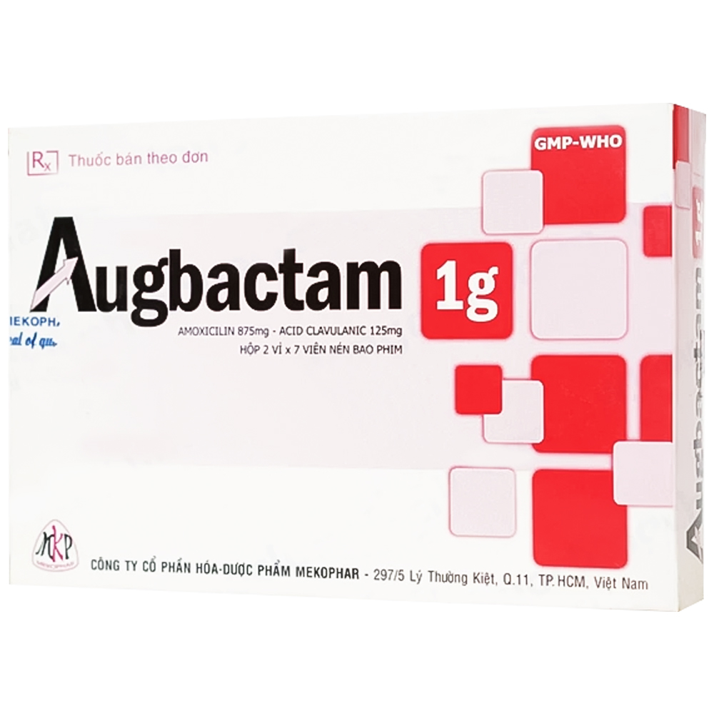 Hình ảnh Thuốc Augbactam 1g Mekophar hỗ trợ điều trị nhiễm khuẩn đường hô hấp (2 vỉ x 7 viên)