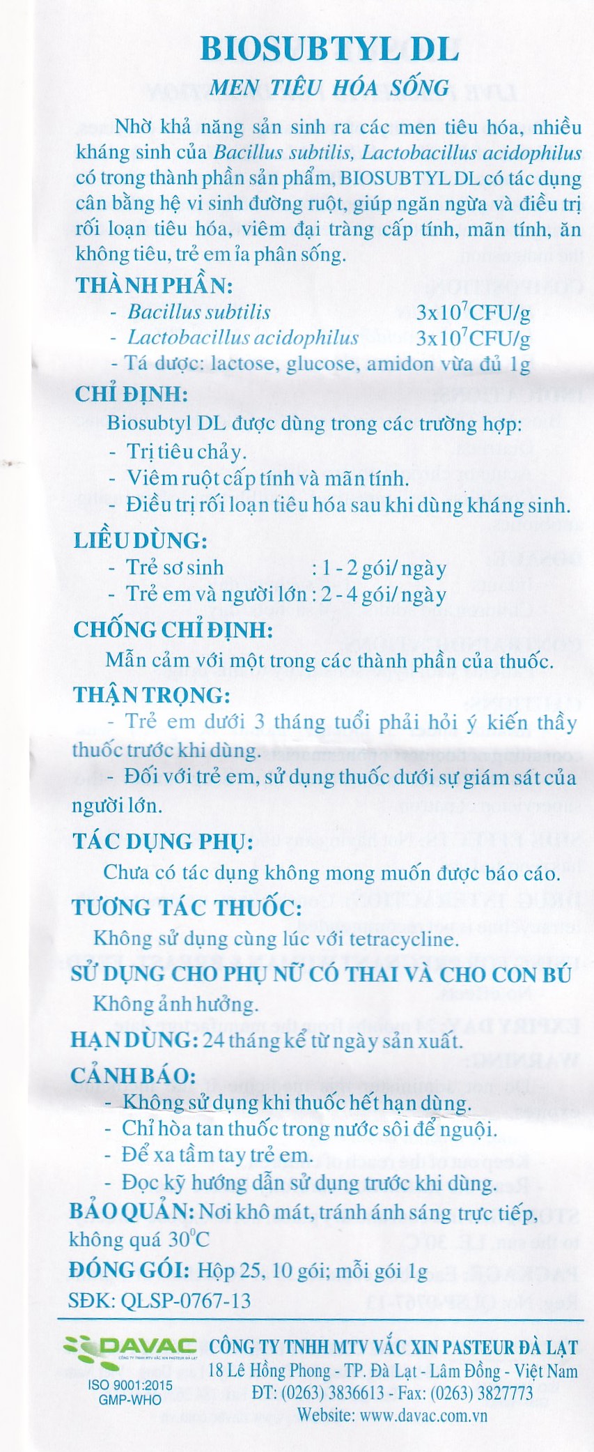 Hình ảnh Men tiêu hoá sống Biosubtyl DL Davac điều trị tiêu chảy, viêm đại tràng, rối loạn tiêu hoá (25 gói)