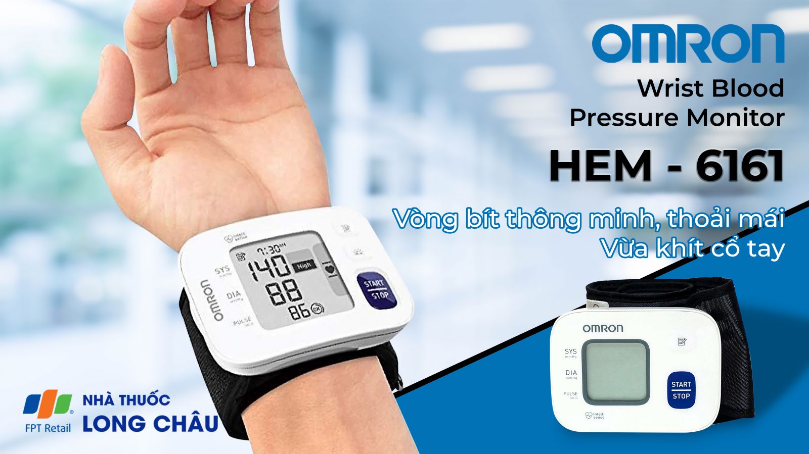 Máy đo huyết áp ở vị trí cổ tay Omron HEM-6161