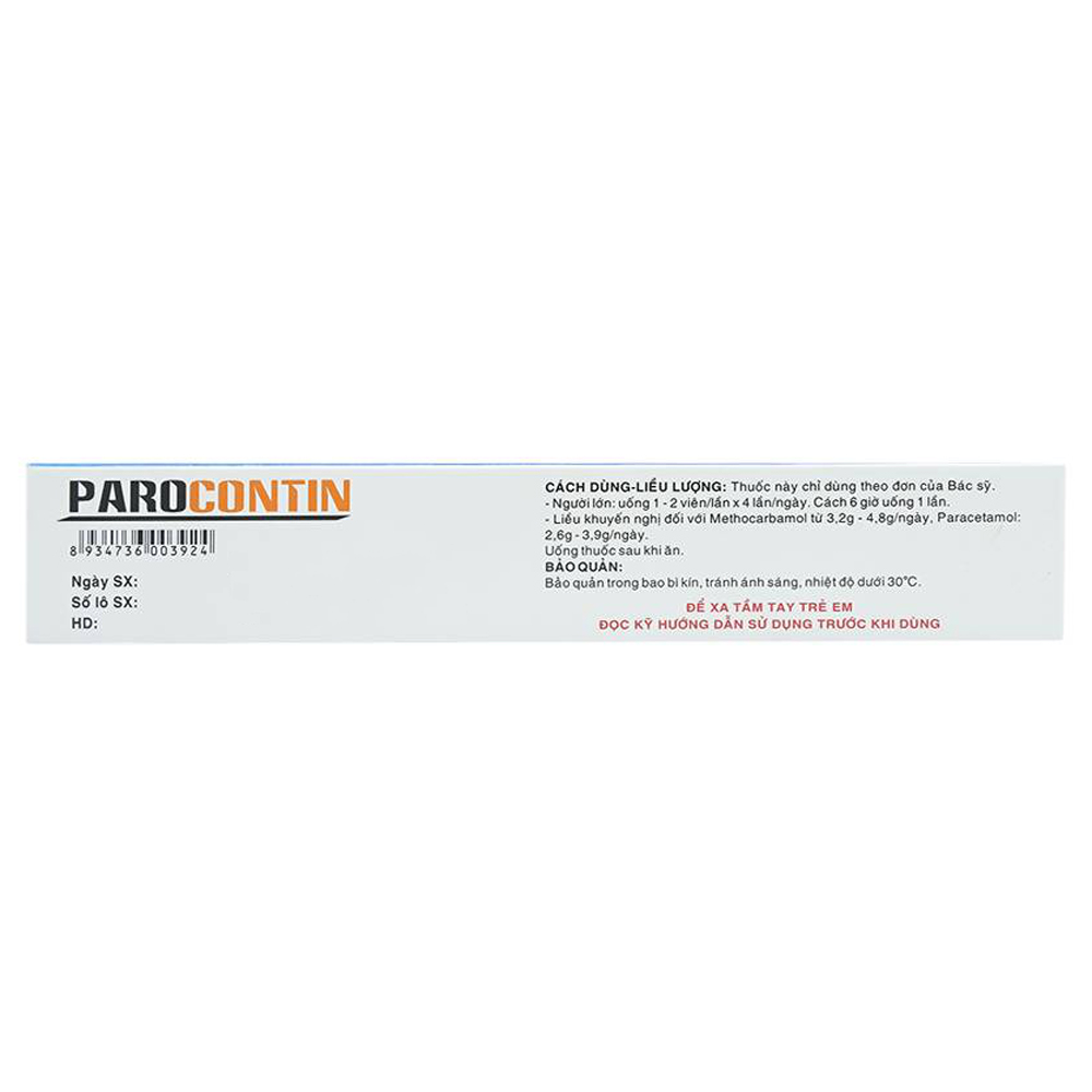 Hình ảnh Viên nén Parocontin Tipharco giảm đau co thắt cơ xương, đau căng cơ, bong gân (3 vỉ x 10 viên)
