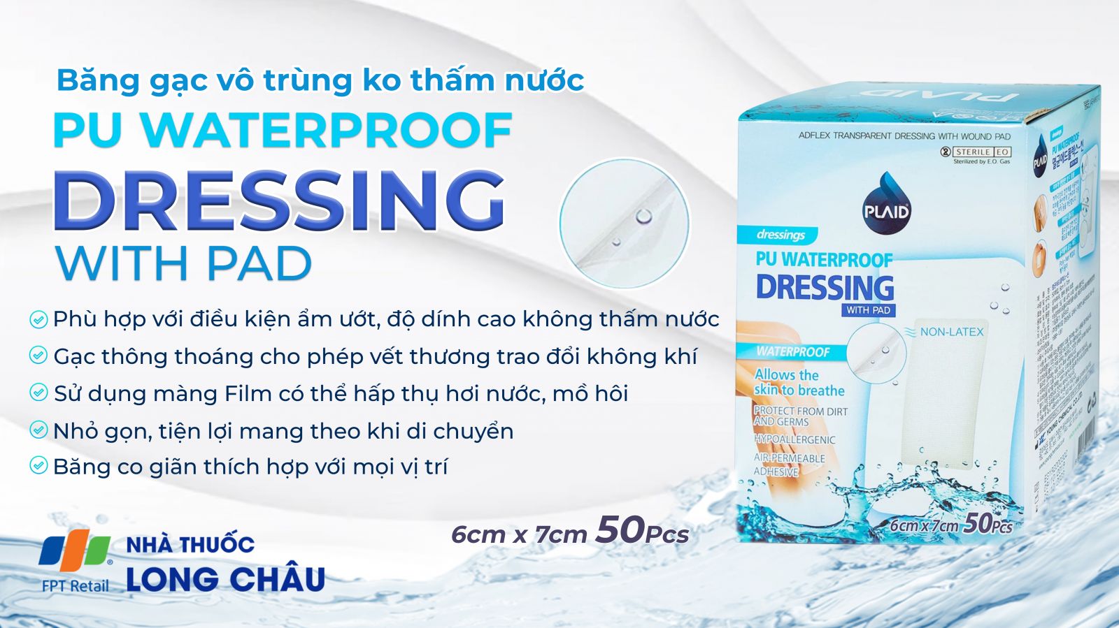 Băng gạc vô trùng không thấm nước Pu Waterproof Dressing (With-Pad) 2